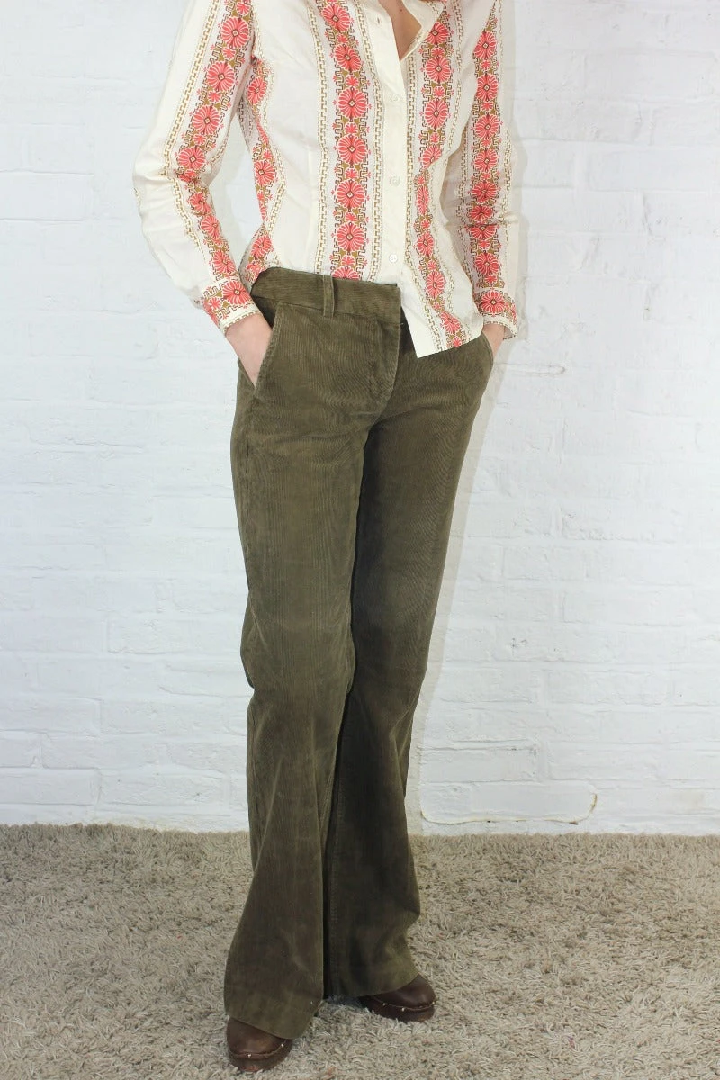 Vintage Corduroy Low Rise Flares - Khaki - Size S/M 10-12 - Image 2