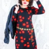Vintage Midi Dress - Jet Black & Poppy Red Floral - Size S