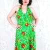 Vintage Midi Sundress - Halter-Neck Candy Green Groovy Floral - Size S/M -Style Luma Sales Store vintage retro bohemian hippiechic dress midi maxi 70s groovy floral all about audrey 141
