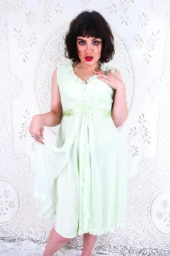 Vintage Mini Dress - Pistachio Pastel Green Frill - Size S/M -Style Luma Sales Store vintage retro bohemian hippiechic dress midi maxi 70s groovy floral all about audrey 26 ba0bc05f 82b4 4dbd 8570 dc1be5d3f1f0