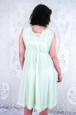 Vintage Mini Dress - Pistachio Pastel Green Frill - Size S/M -Style Luma Sales Store vintage retro bohemian hippiechic dress midi maxi 70s groovy floral all about audrey 30 ddfe6589 ba11 4a1b bdab d00021889af7