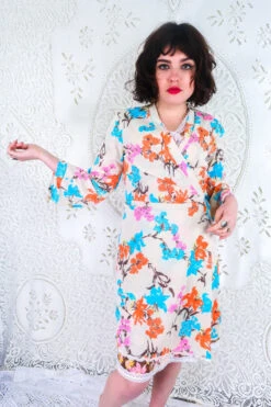 Vintage Wrap Dress - Bright Tropical Floral - Size S