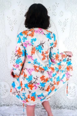 Vintage Wrap Dress - Bright Tropical Floral - Size S -Style Luma Sales Store vintage retro bohemian hippiechic dress midi maxi 70s groovy floral all about audrey 61