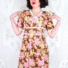 Vintage Slip Dress - Mocha Brown & Blush Retro Floral - Size S/M -Style Luma Sales Store vintage retro bohemian hippiechic dress midi maxi 70s groovy floral all about audrey 63