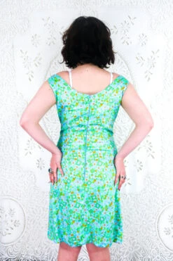 Vintage Shift Mini Dress - Aqua Blue 60's Mod Floral - Size S/M -Style Luma Sales Store vintage retro bohemian hippiechic dress mini mod shift 60s 70s groovy floral all about audrey 106