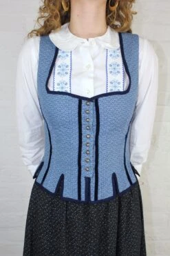 Vintage 70s Bavarian Style Shirt In White With Blue Cross Stitch Design - S -Style Luma Sales Store vintage white blue embroidered folk shirt all about audrey 1