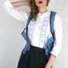 Vintage 70s Bavarian Style Shirt In White With Blue Cross Stitch Design - S